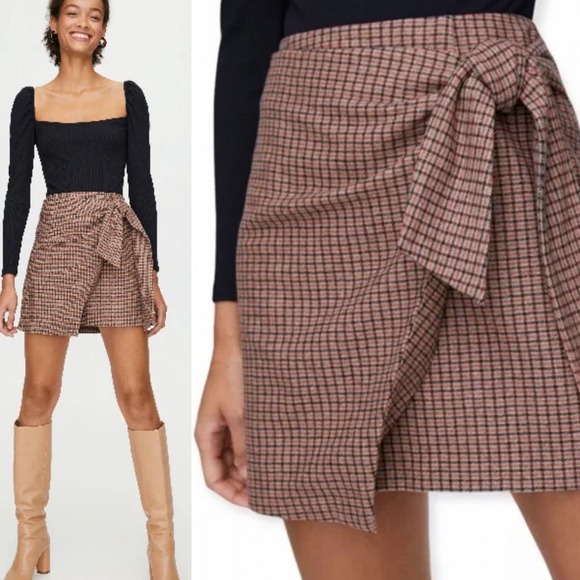 Aritzi Wilfred Brown Academia Plaid Mini Skirt‎ Womens Sz 0 Dorine Cashmere Wool - Picture 2 of 15